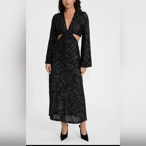 NWT! Chic Sequin Express Party Ready Cut-out Women's Bell Sleeve Midi Dress XS
